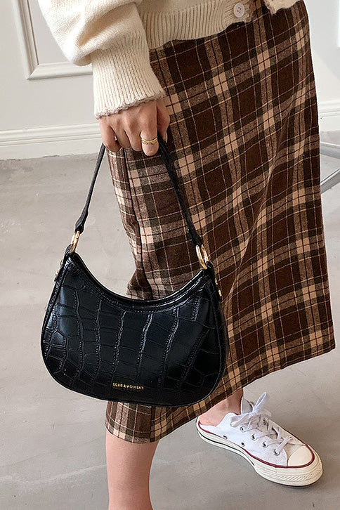 Schwarze Croc Mini Hobo Tasche im modernen Stil