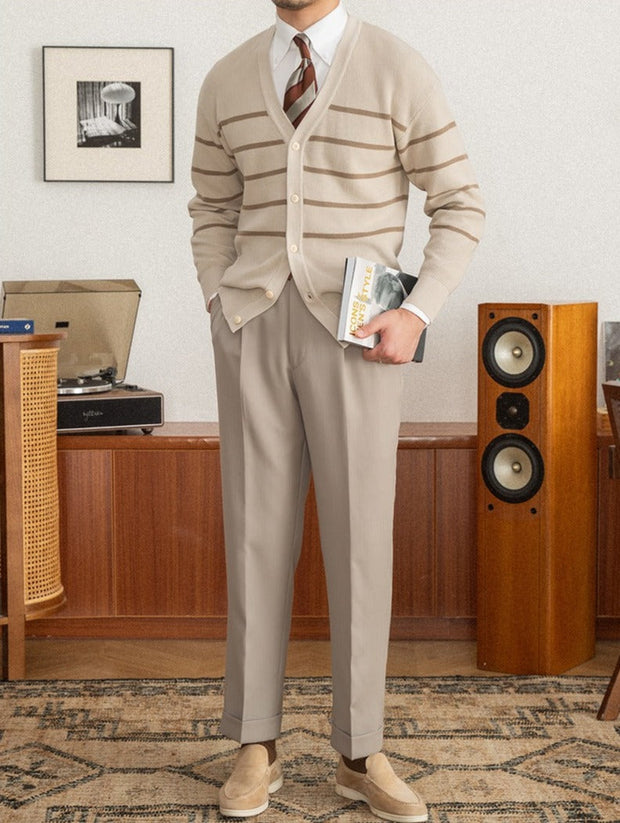 Strickjacke aus Wollmischung mit Streifenmuster