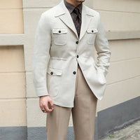 Jacke mit Hahnentrittmuster, strukturierter Oberfläche und Reverskragen
