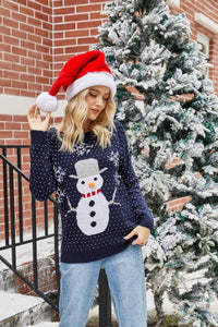 Weihnachts-Pullover aus Strick mit Schneemann-Motiv und Rundhalsausschnitt