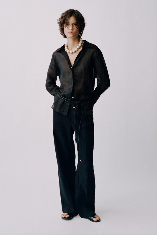 Leinenhose mit geradem Schnitt und Schleife im modernen Stil