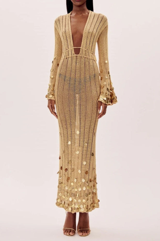 Dolly Gold Strick Maxi-Kleid im modernen Stil
