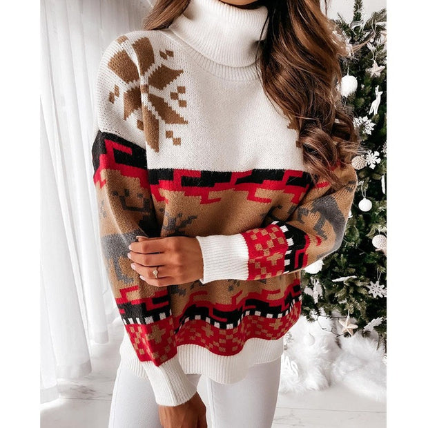 Pullover aus Strick mit gesticktem Rentier- und Schneeflockenmuster