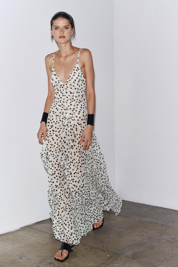 Glenn V-Ausschnitt Maxikleid mit Punktmuster