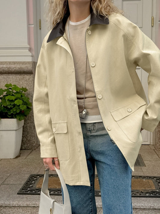 Jacke im Used-Look mit Farbblock-Design und Taschen