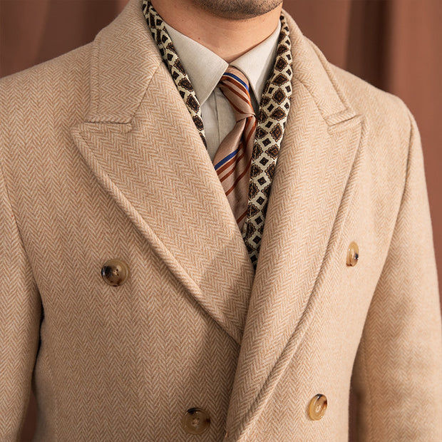 Polohemd aus Wollmischung mit Fischgrätmuster im Vintage-Stil