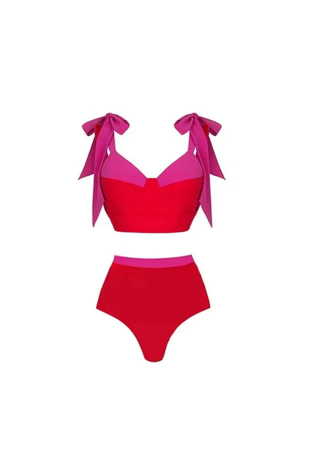 Bikini-Set mit Farbblock und Schleife