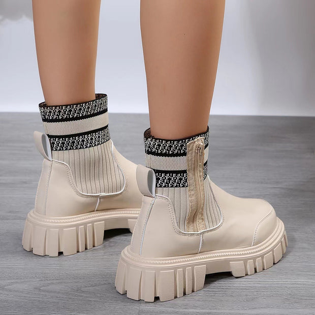 Damenstiefeletten mit dicker Sohle im Patchwork-Stil - Marisse
