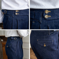Hose aus Denim mit doppelten Bundfalten und funktionalem Stil