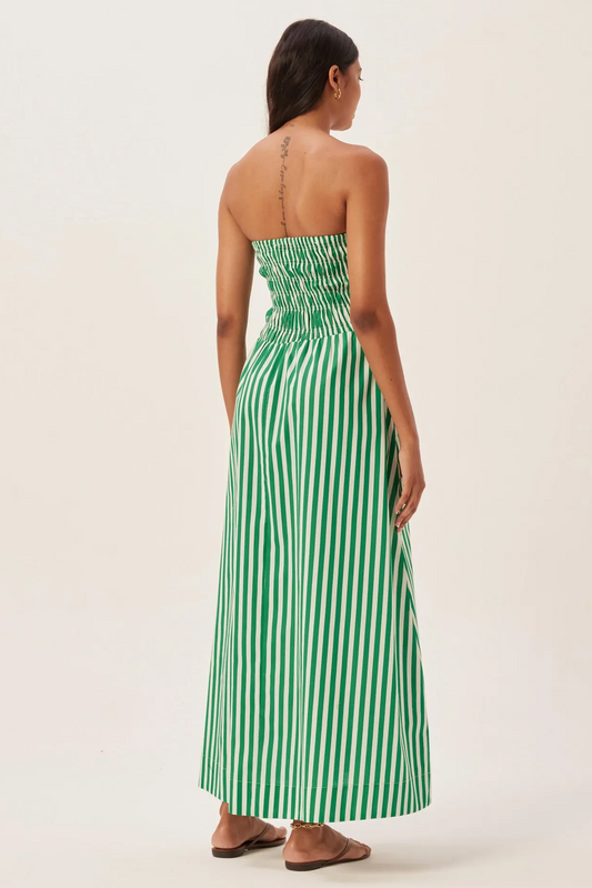 Maud – Gestreiftes, gesmoktes Maxi-Tube-Kleid im modernen Stil