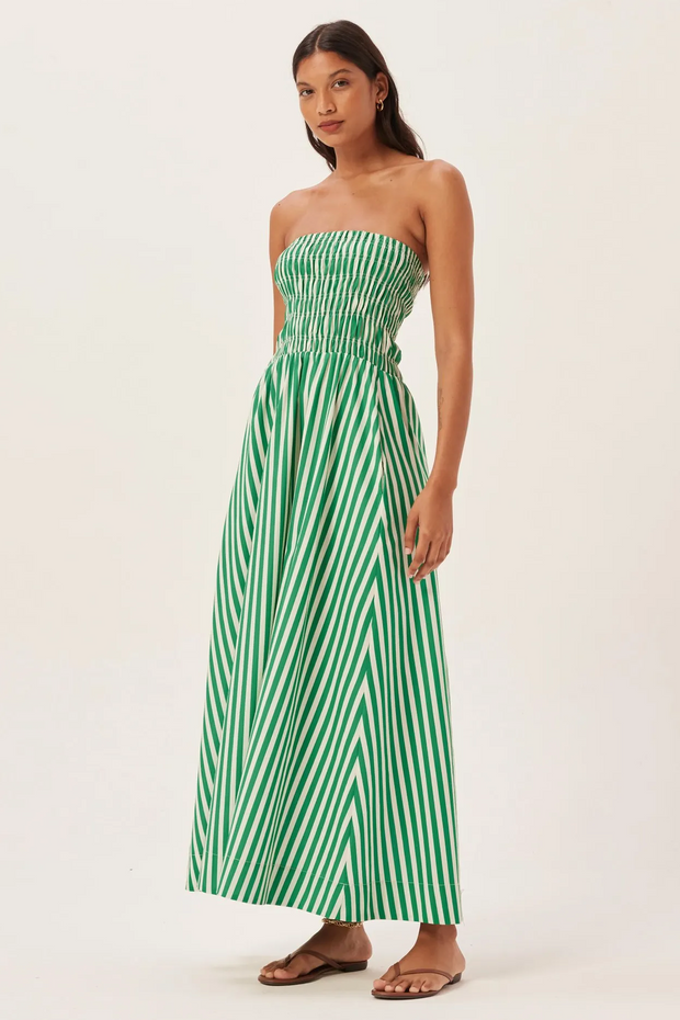 Maud – Gestreiftes, gesmoktes Maxi-Tube-Kleid im modernen Stil