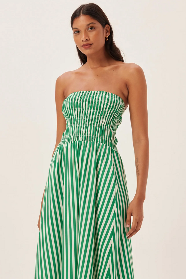 Maud – Gestreiftes, gesmoktes Maxi-Tube-Kleid im modernen Stil