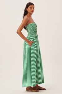 Maud – Gestreiftes, gesmoktes Maxi-Tube-Kleid im modernen Stil