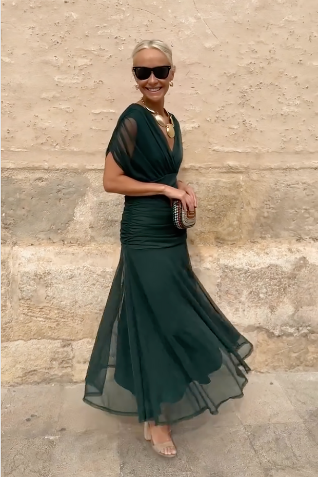 Schokoladenfarbiges Tüll-Langes Kleid