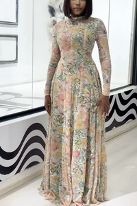 Verve Blumen-Schmetterling Blüten Maxi-Kleid im modernen Stil