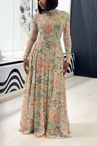 Verve Blumen-Schmetterling Blüten Maxi-Kleid im modernen Stil