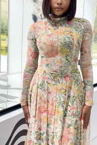 Verve Blumen-Schmetterling Blüten Maxi-Kleid im modernen Stil