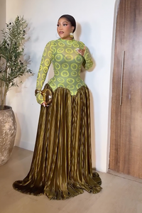 Netzstoff-Panel Retro Falten Maxi-Kleid