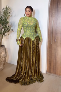 Netzstoff-Panel Retro Falten Maxi-Kleid