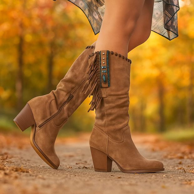 Hohe Damenstiefel mit Fransen - Ysolde