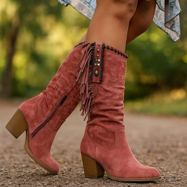 Hohe Damenstiefel mit Fransen - Ysolde