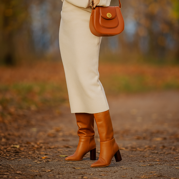 Hohe Damenstiefel mit elegantem breiten Absatz - Amira