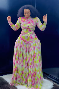 Pastellfarbiges Mirage Netzstoff Maxikleid
