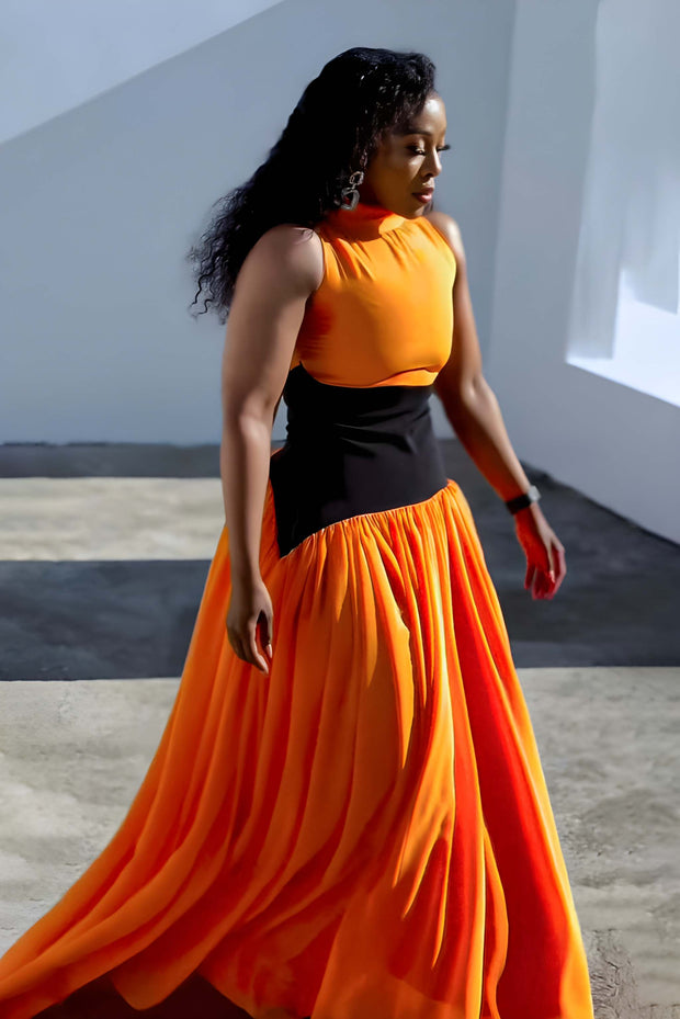 Sunset Flame Langes Kleid