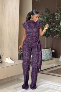 Lila Mosaikdruck Wickelhosen-Set mit Taillenbund im modernen Stil