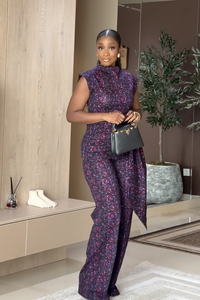 Lila Mosaikdruck Wickelhosen-Set mit Taillenbund im modernen Stil