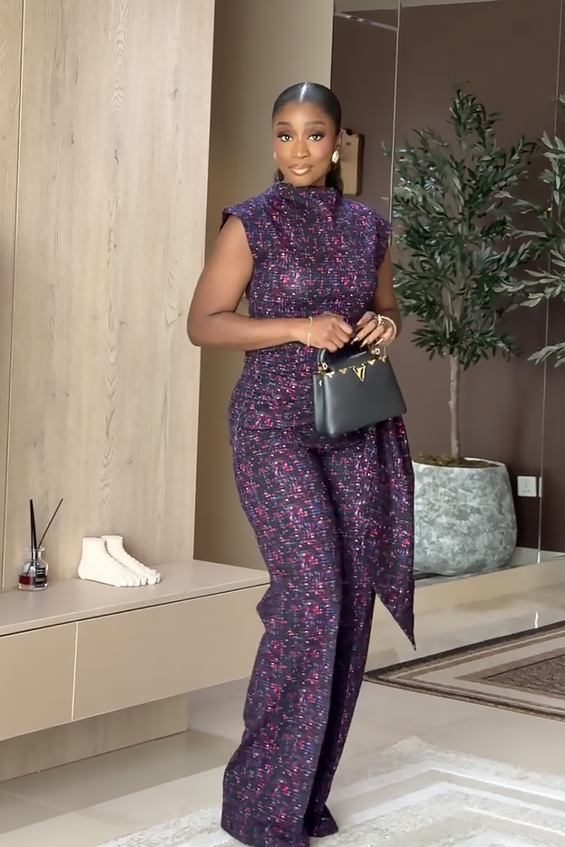 Lila Mosaikdruck Wickelhosen-Set mit Taillenbund im modernen Stil