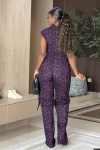 Lila Mosaikdruck Wickelhosen-Set mit Taillenbund im modernen Stil