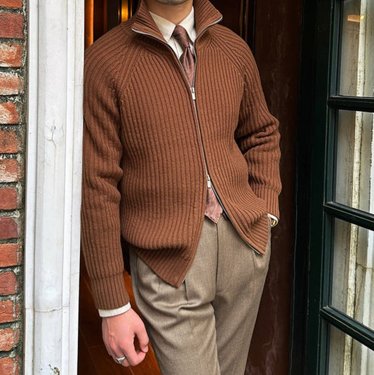 Strickjacke aus Baumwollmischung mit Rippstruktur
