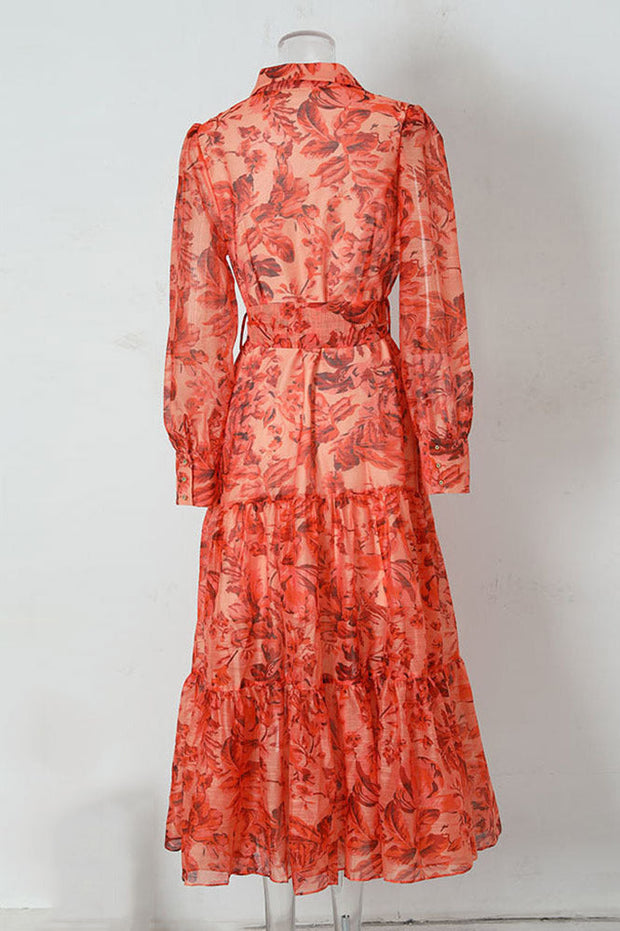 Queena Langes Kleid mit Ballonärmeln und Aufdruck