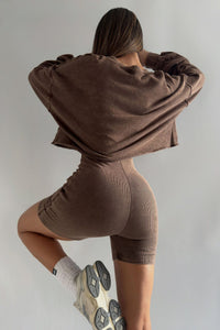Eng anliegender Overall + Vintage-waschbares Sweatshirt-Set