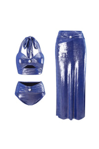 Glänzender Nebel Deep V Neck Neckholder Badeanzug mit Perlen im modernen Stil