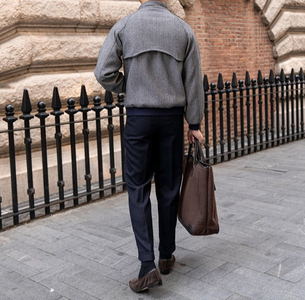 Harrington-Jacke aus Wollmischung mit Fischgrätmuster