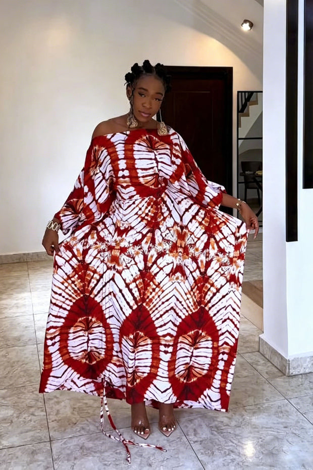 Tie-Dye asymmetrisches Maxikleid mit schulterfreiem Schnitt