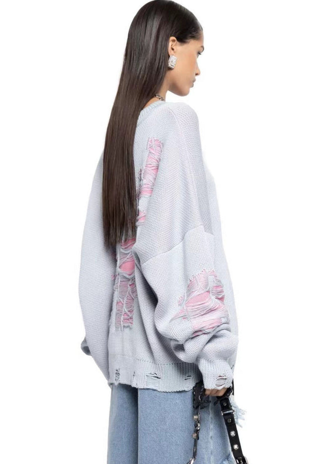 Farbblock Rissiger Lässiger Pullover