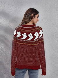 Gestrickter Pullover mit Rundhals und literarischem Retro-Geistermuster