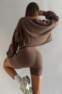 Eng anliegender Overall + Vintage-waschbares Sweatshirt-Set