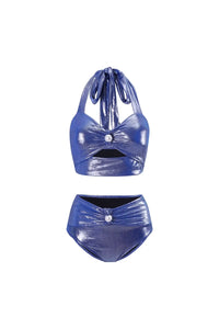 Glänzender Nebel Deep V Neck Neckholder Badeanzug mit Perlen im modernen Stil