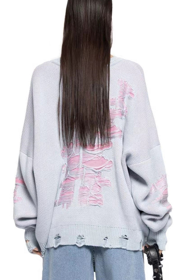 Farbblock Rissiger Lässiger Pullover