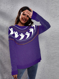 Gestrickter Pullover mit Rundhals und literarischem Retro-Geistermuster