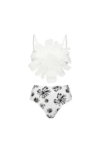 Bikini-Set mit weißem Blumenmuster und Besatz im modernen Stil