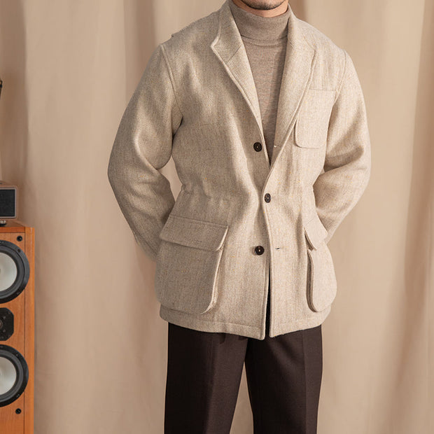 Mantel aus Wolle und Tweed mit Fischgrätmuster und sportiver Optik