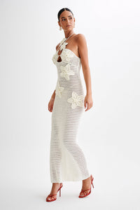 Beverly – Gehäkeltes Langes Kleid mit Blumenapplikation