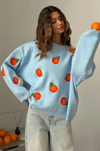 Mädchen Pullover aus orangefarbenem, floriertem Strick im modernen Stil