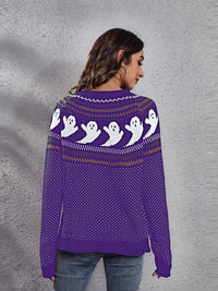 Gestrickter Pullover mit Rundhals und literarischem Retro-Geistermuster