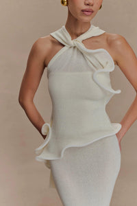 Gestricktes Neckholder-Langes Kleid mit Rüschen
